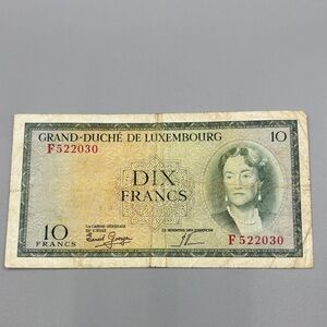 Luxembourg  Grand-Duche 10 Francs Vintage Banknote Issued 1950 - 1966